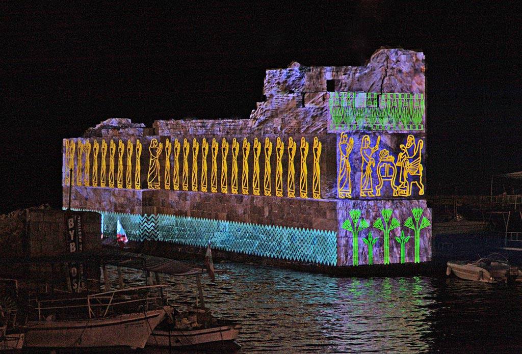 image from the third architectural video mapping show in Municipality of Jbail-Byblos realised by Kònic Thtr for the I AM Project
