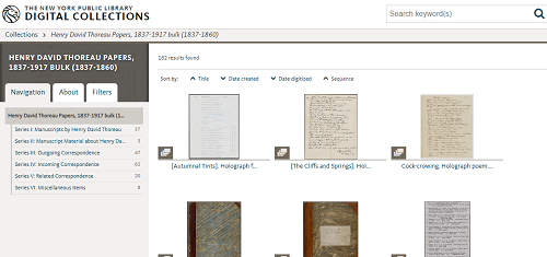 Screenshot: H. Thoreau manuscripts